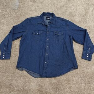 Vintage 90's Wrangler Denim Western Pearl Snaps Jean Shirt XXL